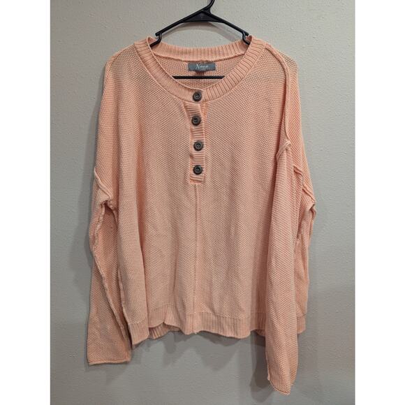 Pretty Henley neckline knit peach sweater by Natural Reflections size Large - Picture 1 of 8